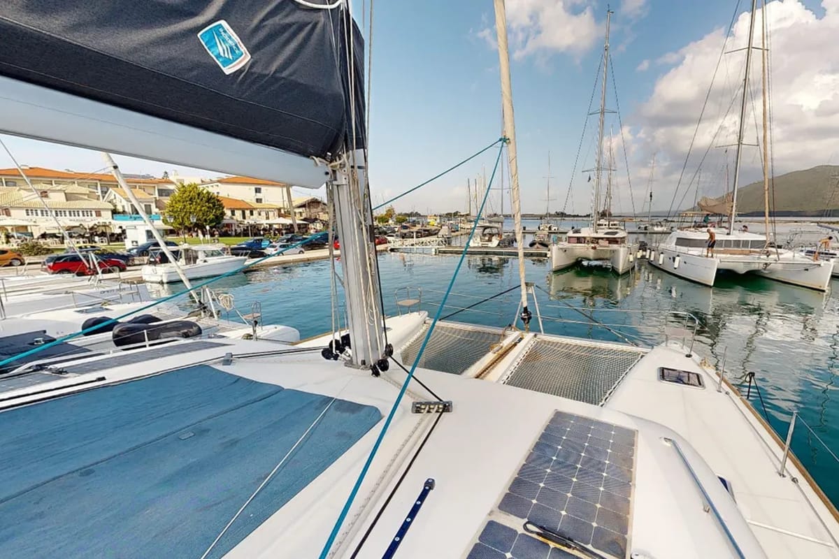 Deck of Zacapa, a Lagoon 450 F catamaran at Municipal Unit of Ellomenos, Greece