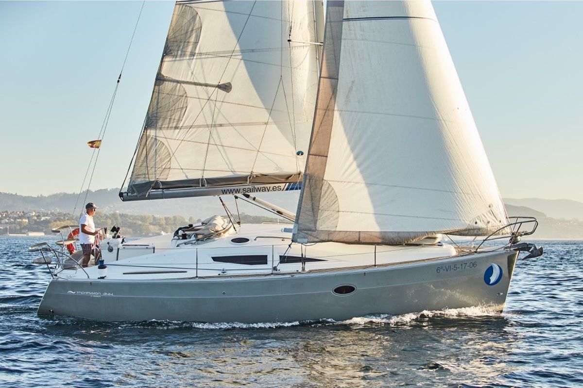 Exterior view of Sailway Cinco, a Elan Impression 344 sailboat at Vigo, Spain