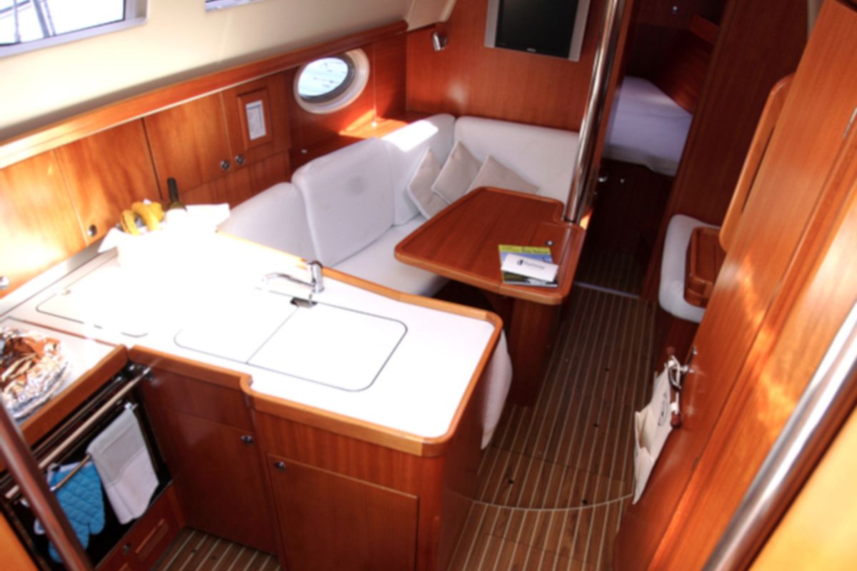 Galley of Sailway Cinco, a Elan Impression 344 sailboat at Vigo, Spain