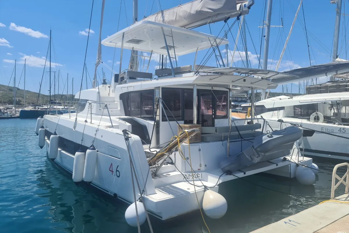 Exterior view of ANAFI - Fully Equipped, a Bali 4.6 catamaran at Lavreotiki Municipal Unit, Greece