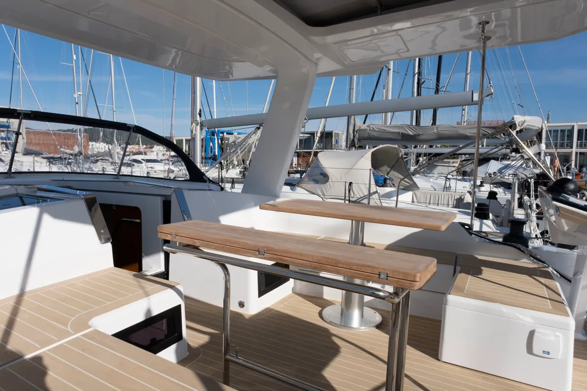 Deck of Gin Tonic, a Hanse Yachts Hanse 460 sailboat at Rosignano Solvay, Italy