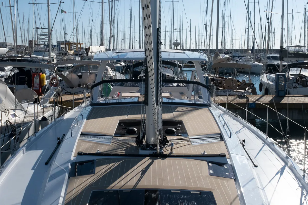 Deck of Gin Tonic, a Hanse Yachts Hanse 460 sailboat at Rosignano Solvay, Italy