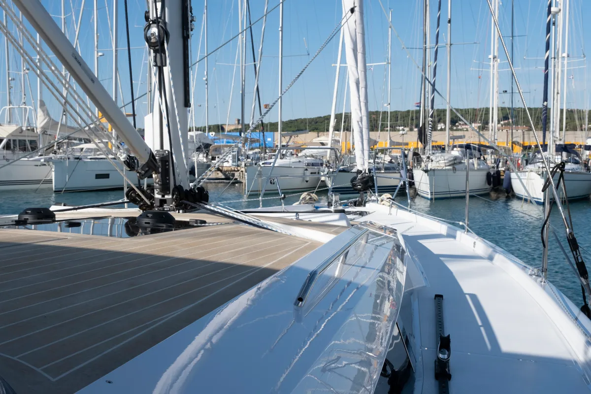 Deck of Gin Tonic, a Hanse Yachts Hanse 460 sailboat at Rosignano Solvay, Italy