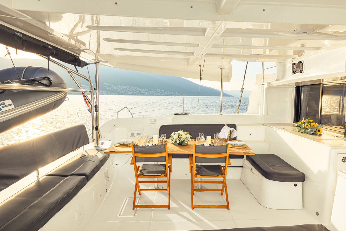 Deck of Naya, a Lagoon 46 catamaran at Dubrovnik, Croatia