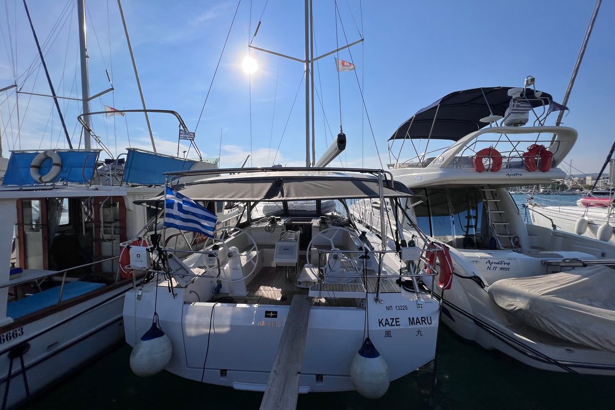 Exterior view of Kaze Maru, a Bavaria C42 sailboat at Volos Municipality, Greece
