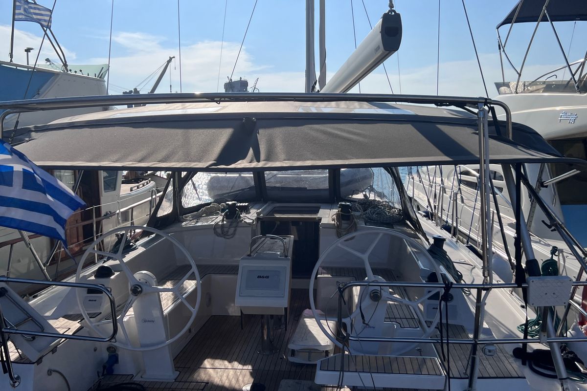 Cockpit of Kaze Maru, a Bavaria C42 sailboat at Volos Municipality, Greece