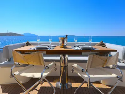 Deck of Bella Zio, a Galeon 640 Fly yacht at Split, Croatia