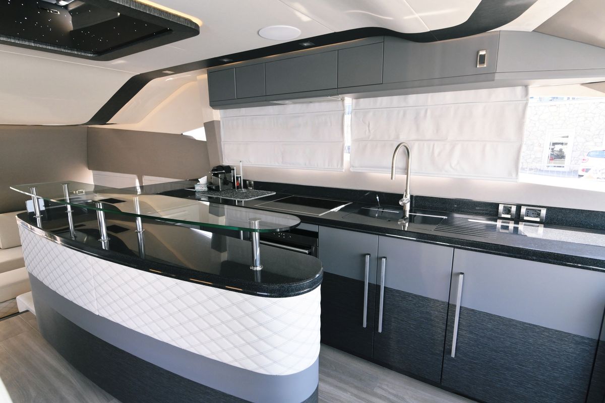 Galley of Bella Zio, a Galeon 640 Fly yacht at Split, Croatia