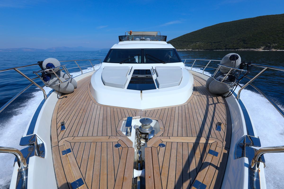 Deck of Bella Zio, a Galeon 640 Fly yacht at Split, Croatia