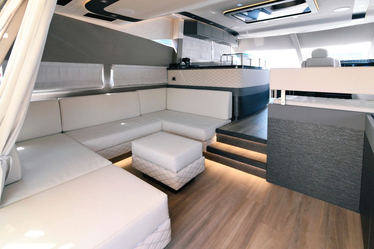 Salon of Bella Zio, a Galeon 640 Fly yacht at Split, Croatia