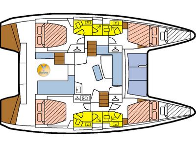 Floor plan of Parceval, a Lagoon 42 catamaran at Alameda, United States