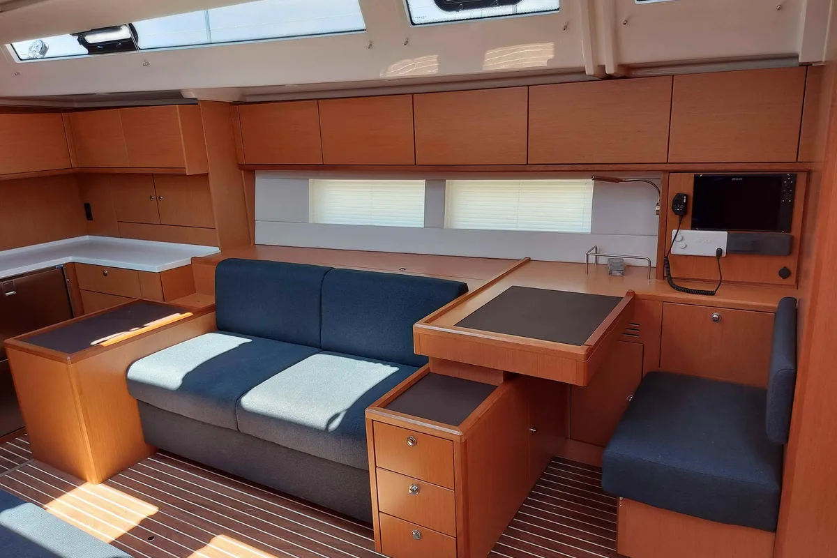 Salon of Promitheas, a Bavaria C57 sailboat at Athens, Greece