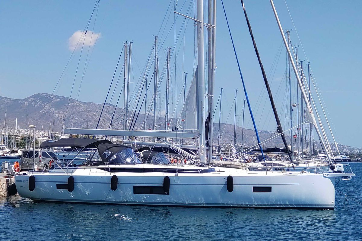 Exterior view of Promitheas, a Bavaria C57 sailboat at Athens, Greece