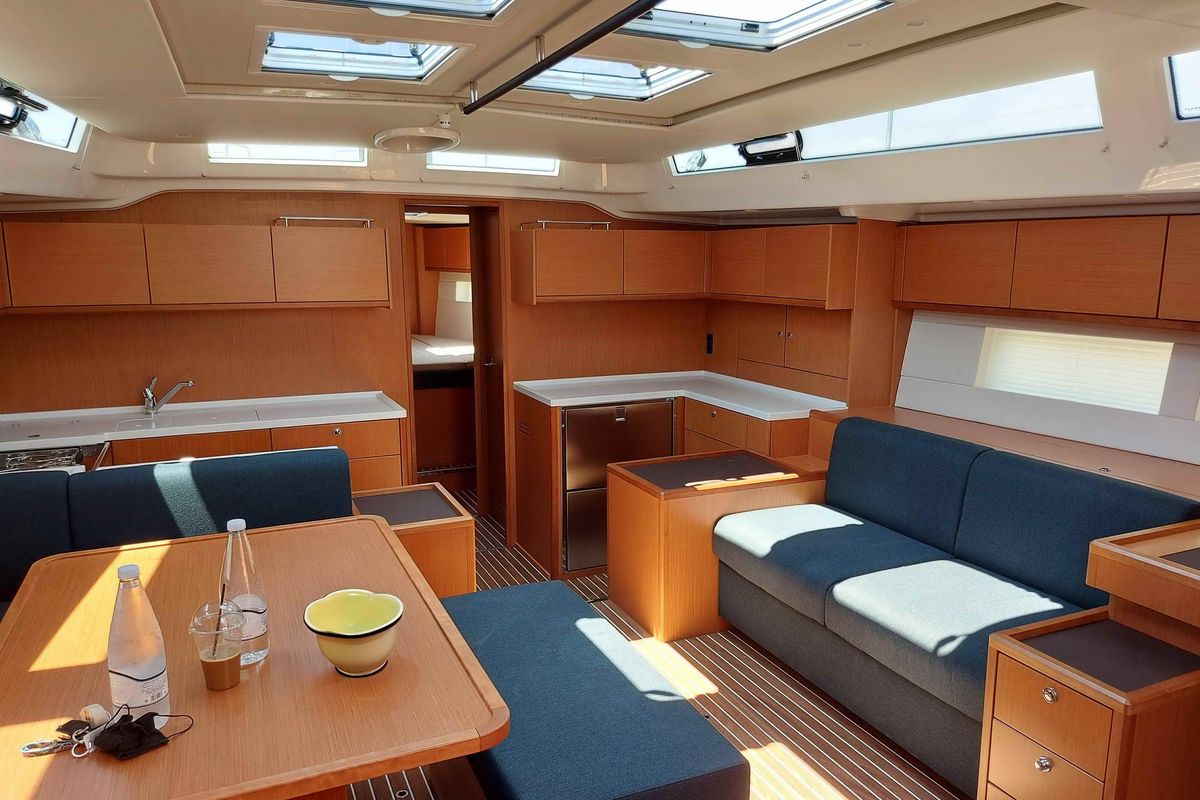 Salon of Promitheas, a Bavaria C57 sailboat at Athens, Greece