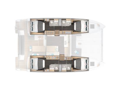 Floor plan of Tuco - Premium line, a Lagoon 43 catamaran at Capo d'Orlando, Italy