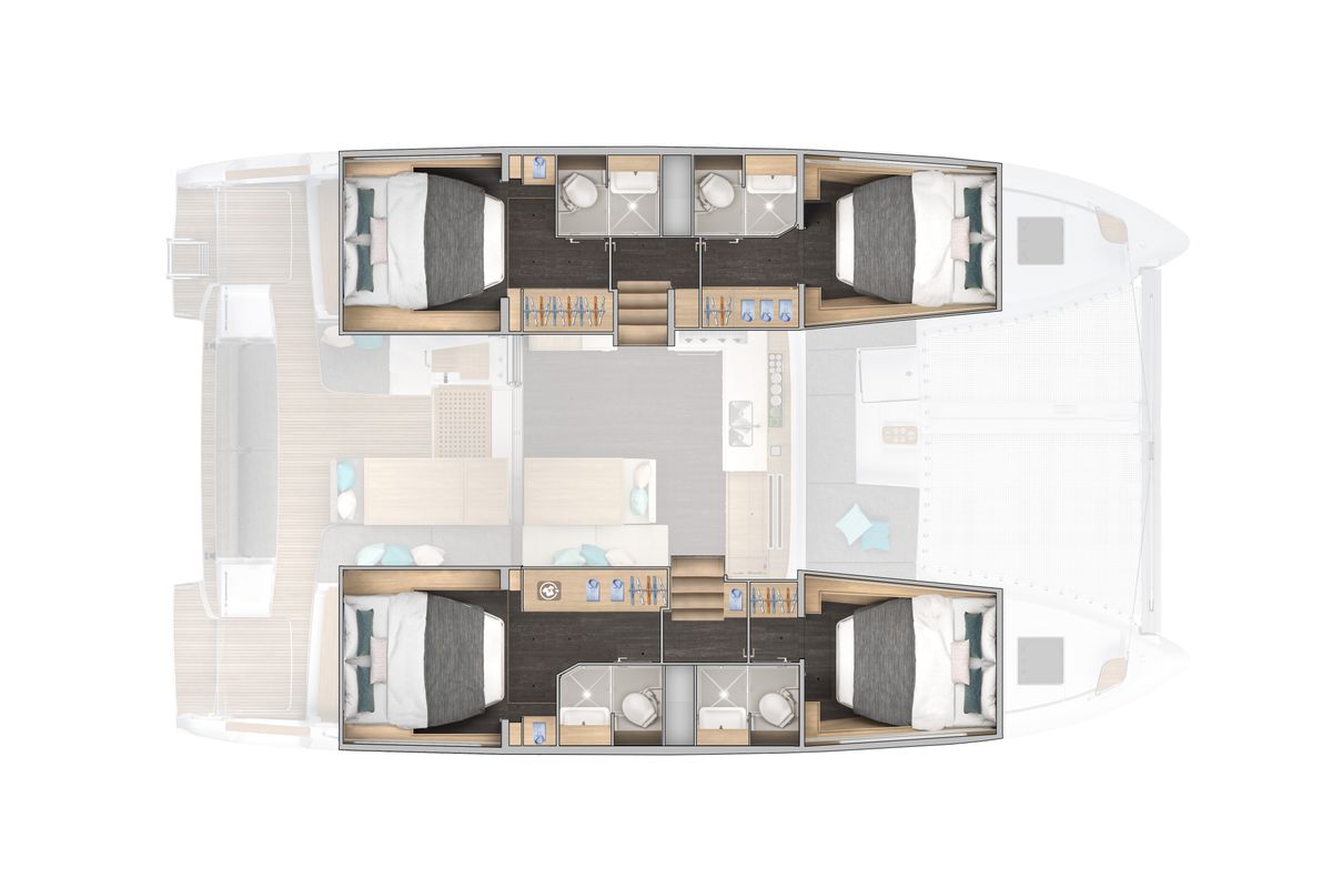 Floor plan of Tuco - Premium line, a Lagoon 43 catamaran at Capo d'Orlando, Italy
