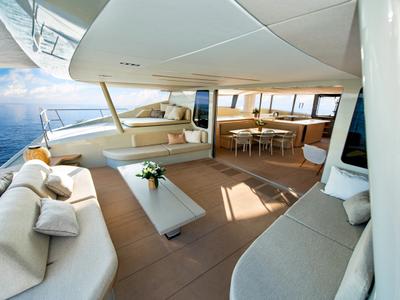 Deck of Ganany, a Gulet ModX 70 catamaran at Ajaccio, France