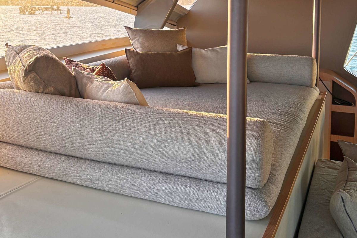 Salon of Ganany, a Gulet ModX 70 catamaran at Ajaccio, France
