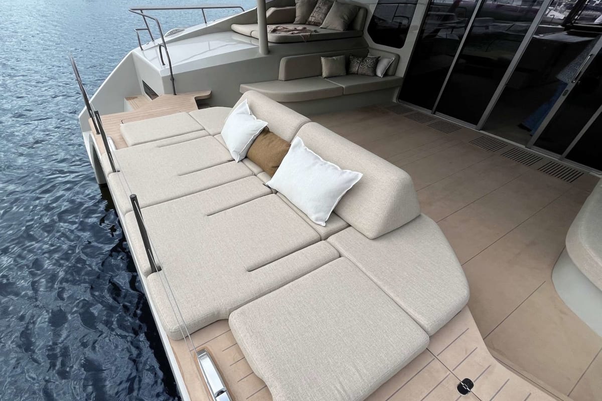 Deck of Ganany, a Gulet ModX 70 catamaran at Ajaccio, France
