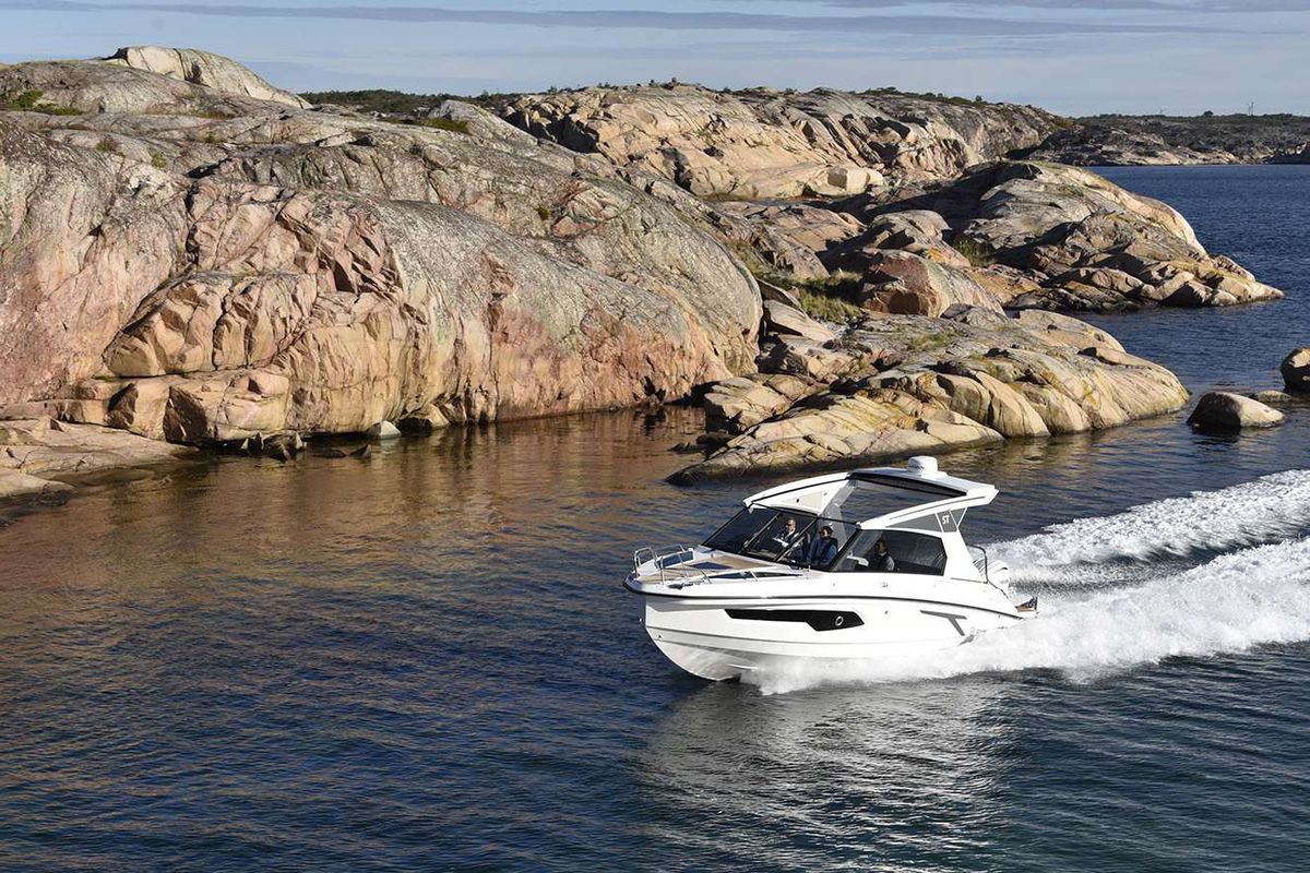 Exterior view of Alba, a Finnmaster T9 ST motorboat at Grad Trogir, Croatia