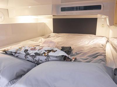 Cabin on Alba, a Finnmaster T9 ST motorboat at Grad Trogir, Croatia