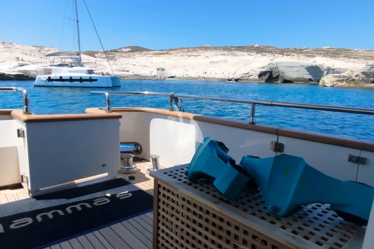 Deck of Mamma's, a Sanlorenzo San Lorenzo SL 82 yacht at Athens, Greece