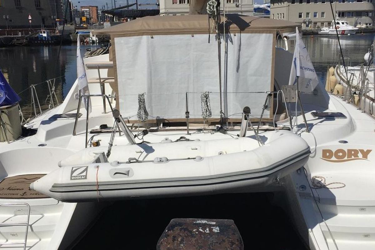 Exterior view of Dory, a Lagoon 440 catamaran at Naples, Italy