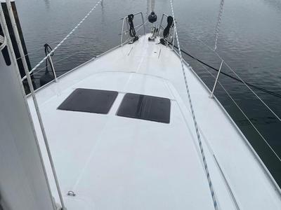 Deck of Michael, a Bavaria Cruiser 46 sailboat at Kos, Greece