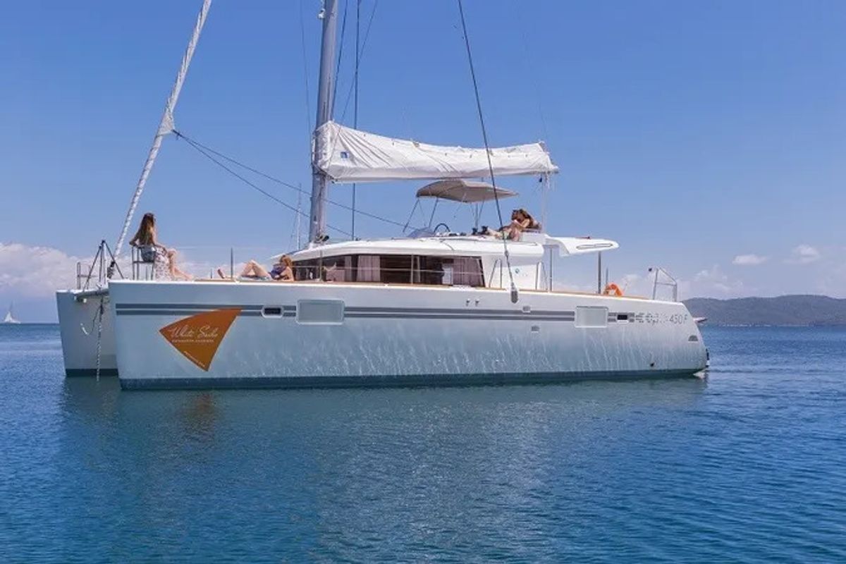 Exterior view of Gin Tonic, a Lagoon 450 F catamaran at Municipal Unit of Ellomenos, Greece