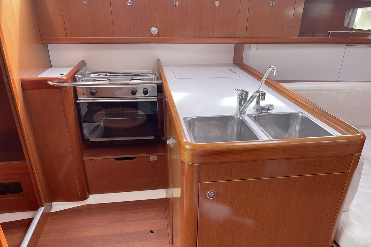 Galley of White Horse, a Beneteau Oceanis 37 sailboat at Flensburg, Germany