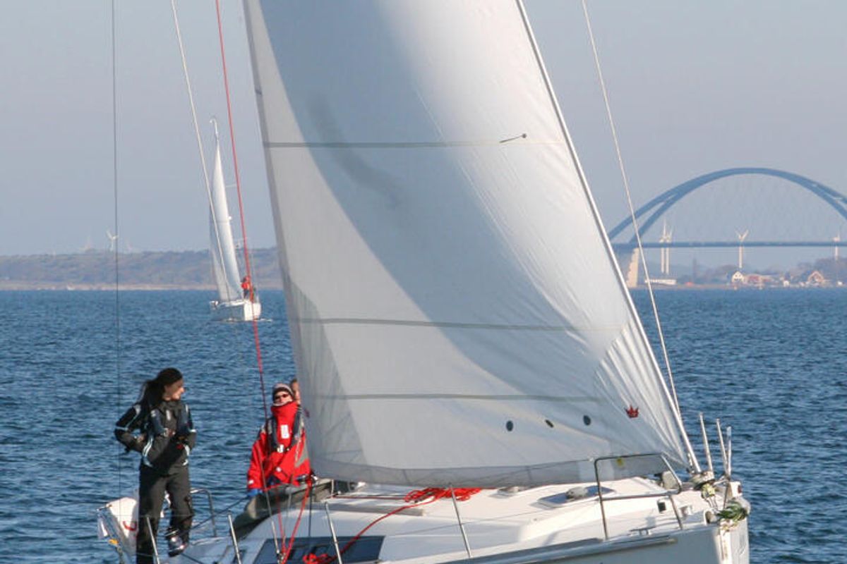 Exterior view of White Horse, a Beneteau Oceanis 37 sailboat at Flensburg, Germany
