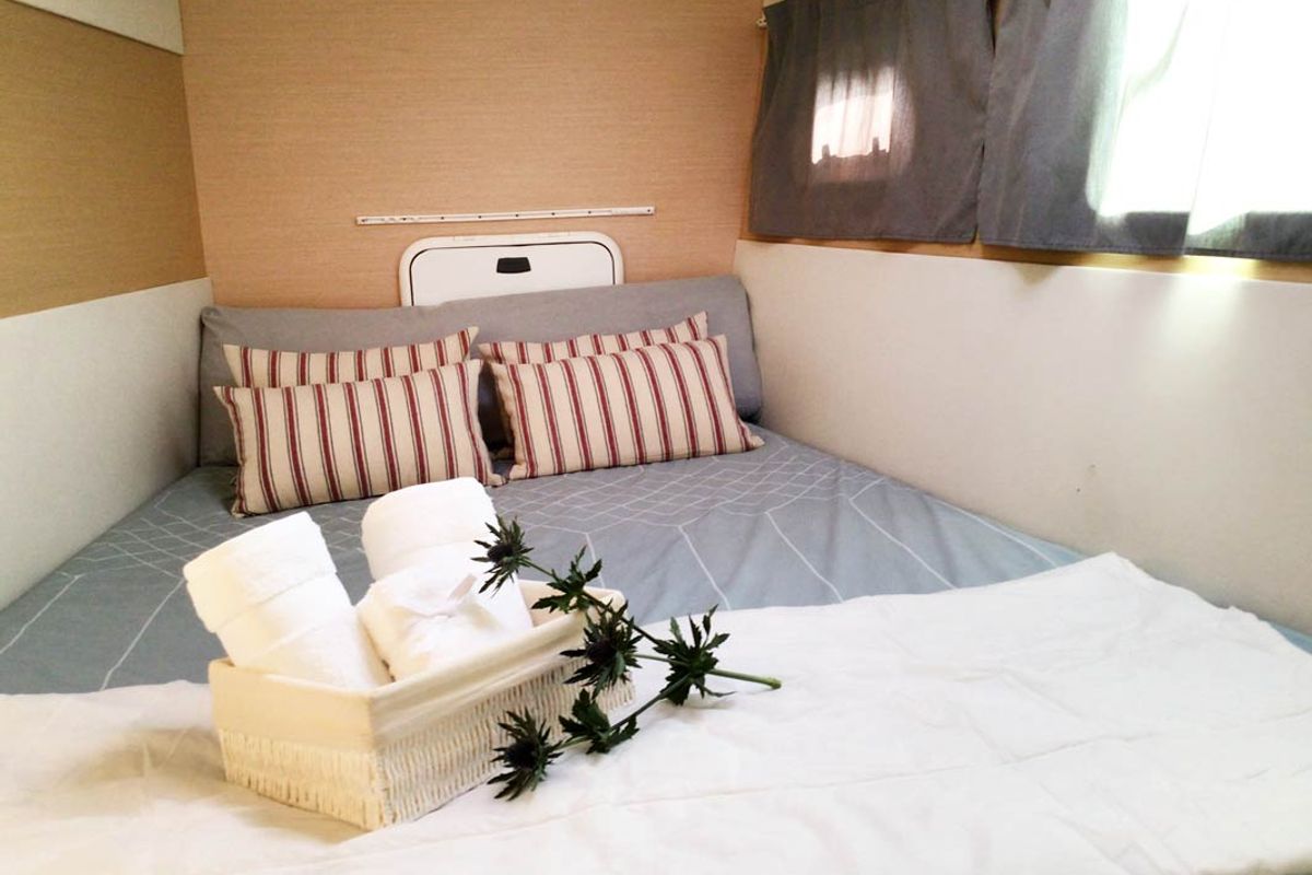 Cabin on Nusa, a Lagoon 400 catamaran at Ibiza, Spain