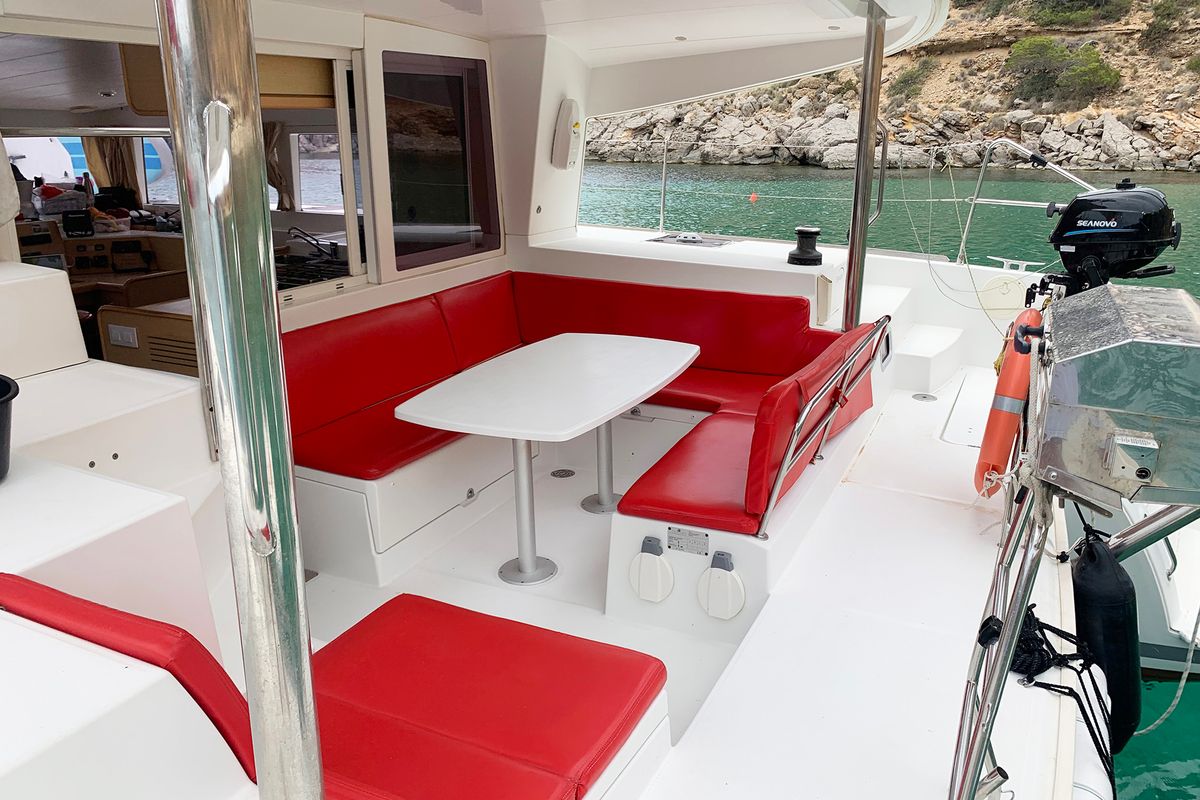 Deck of Nusa, a Lagoon 400 catamaran at Ibiza, Spain
