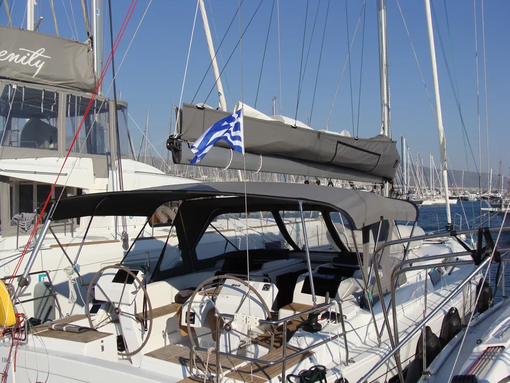Exterior view of Sugar, a Hanse Yachts Hanse 455 sailboat at Athens, Greece