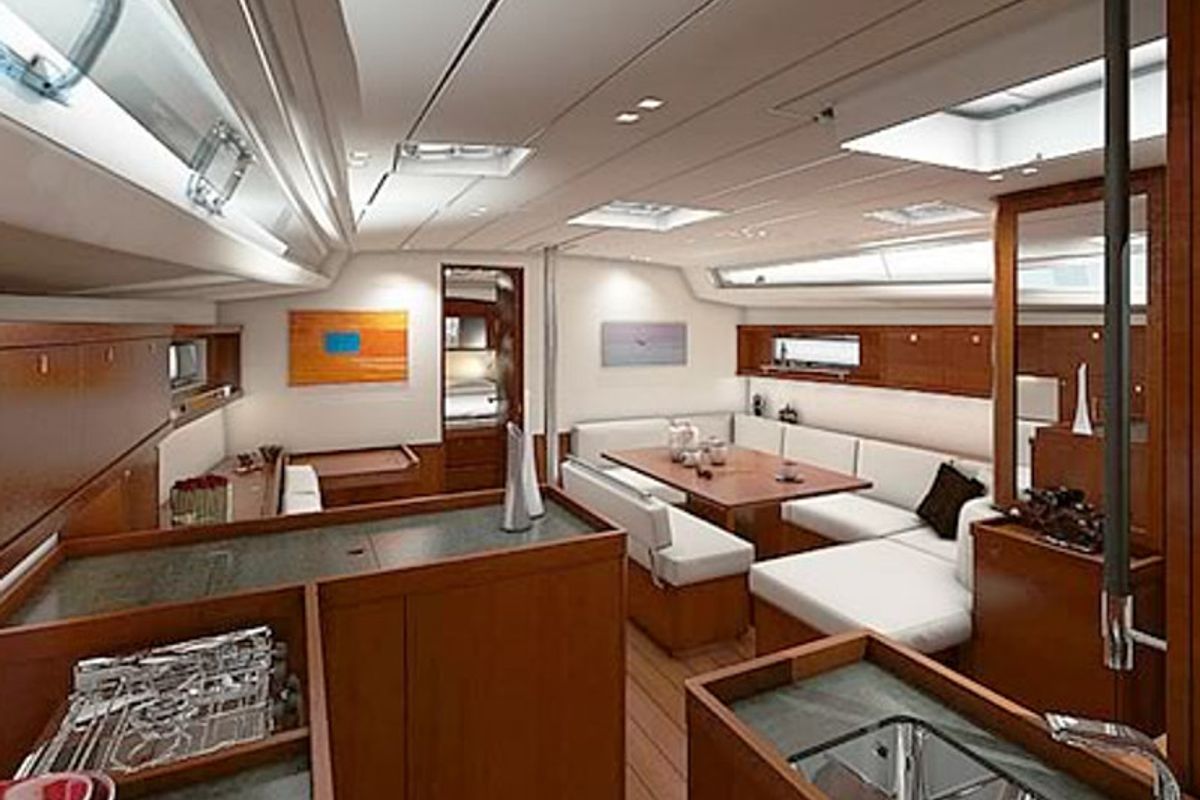Salon of Oceanis 48 Classic, a Beneteau Oceanis 48 sailboat at Procida, Italy