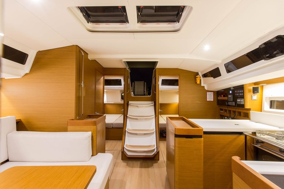 Salon of Ocean Song, a Jeanneau Sun Odyssey 440 sailboat at Athens, Greece