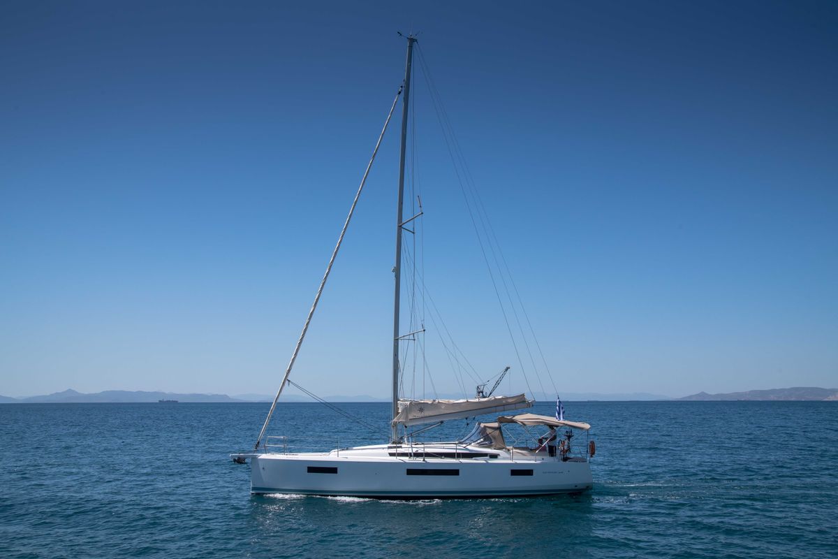 Exterior view of Ocean Song, a Jeanneau Sun Odyssey 440 sailboat at Athens, Greece