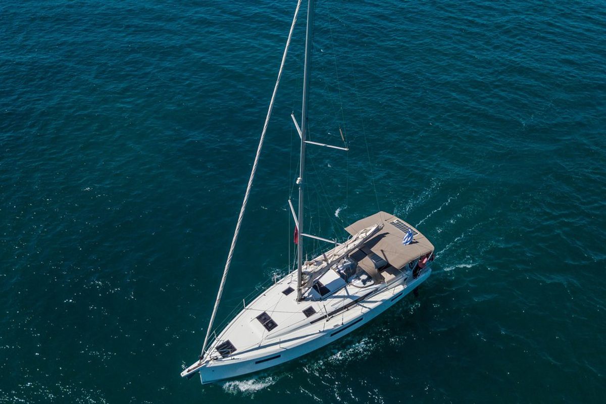 Exterior view of Ocean Song, a Jeanneau Sun Odyssey 440 sailboat at Athens, Greece