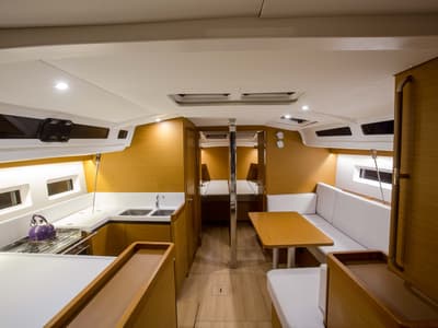 Galley of Ocean Song, a Jeanneau Sun Odyssey 440 sailboat at Athens, Greece