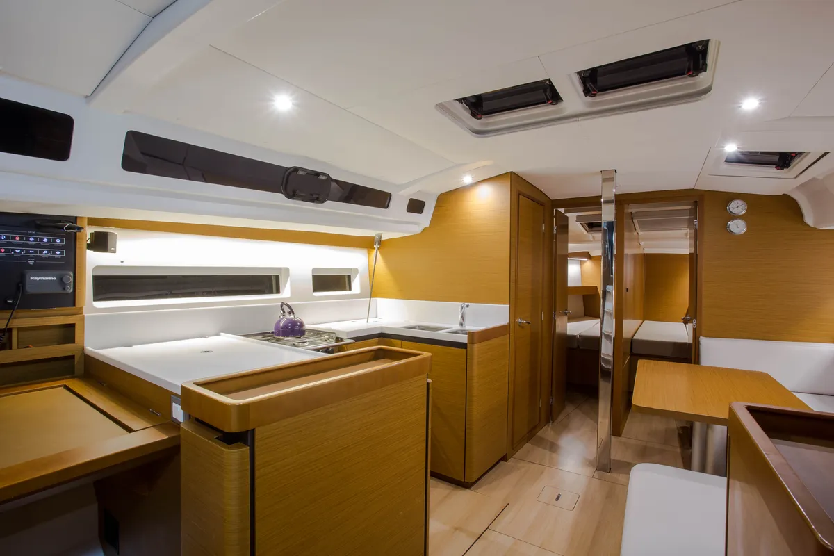 Galley of Ocean Song, a Jeanneau Sun Odyssey 440 sailboat at Athens, Greece