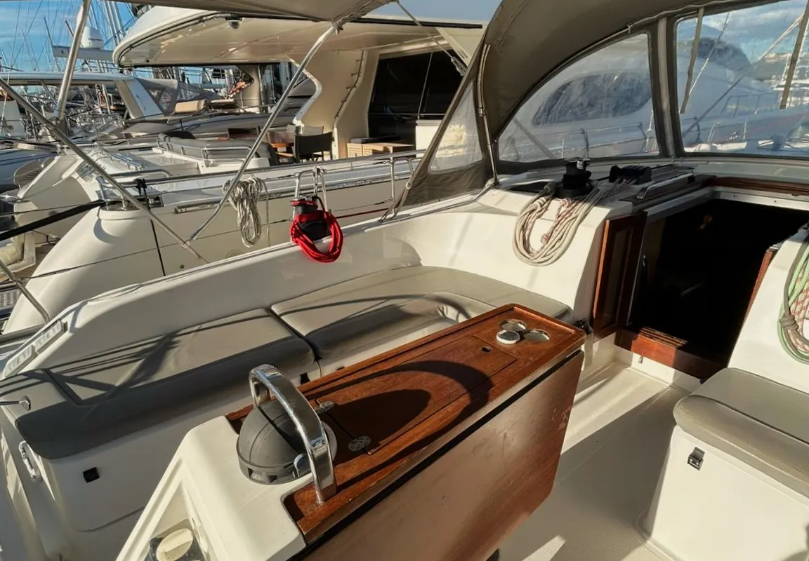 Cockpit of Apollon, a Bavaria Cruiser 51 sailboat at Athens, Greece