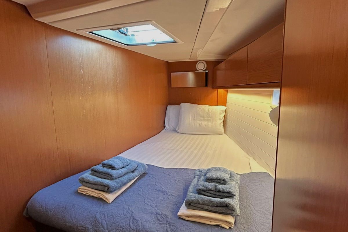 Cabin on Apollon, a Bavaria Cruiser 51 sailboat at Athens, Greece