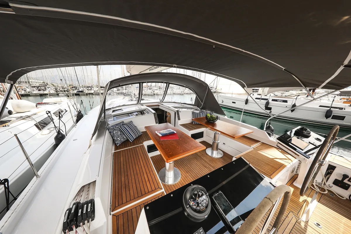 Deck of Alexej, a Hanse Yachts Hanse 460 sailboat at Grad Biograd na Moru, Croatia