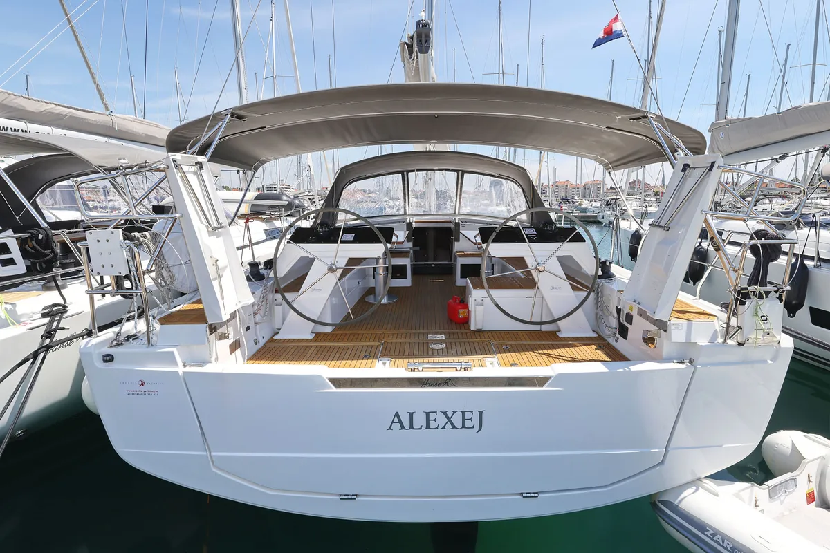 Cockpit of Alexej, a Hanse Yachts Hanse 460 sailboat at Grad Biograd na Moru, Croatia
