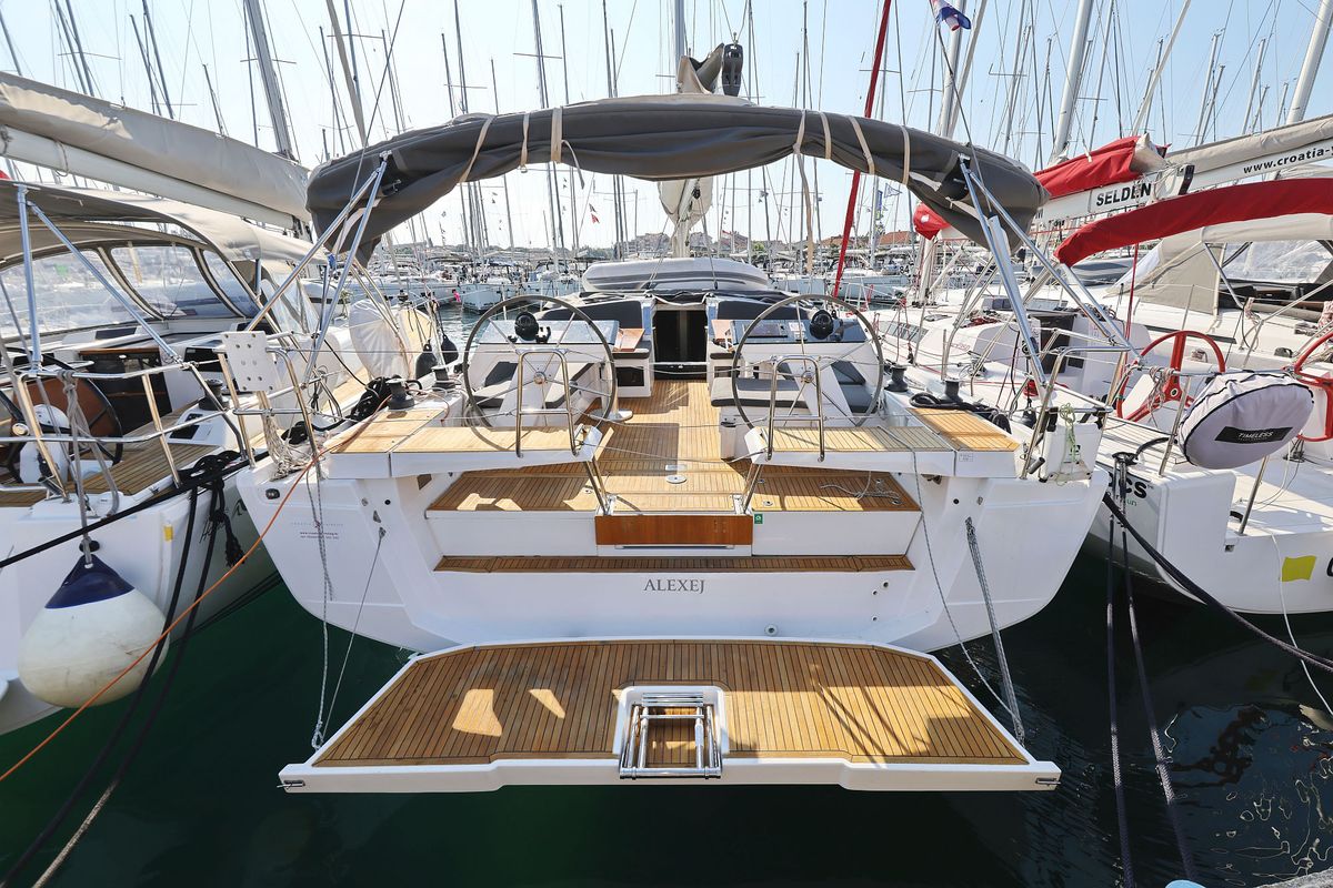 Exterior view of Alexej, a Hanse Yachts Hanse 460 sailboat at Grad Biograd na Moru, Croatia