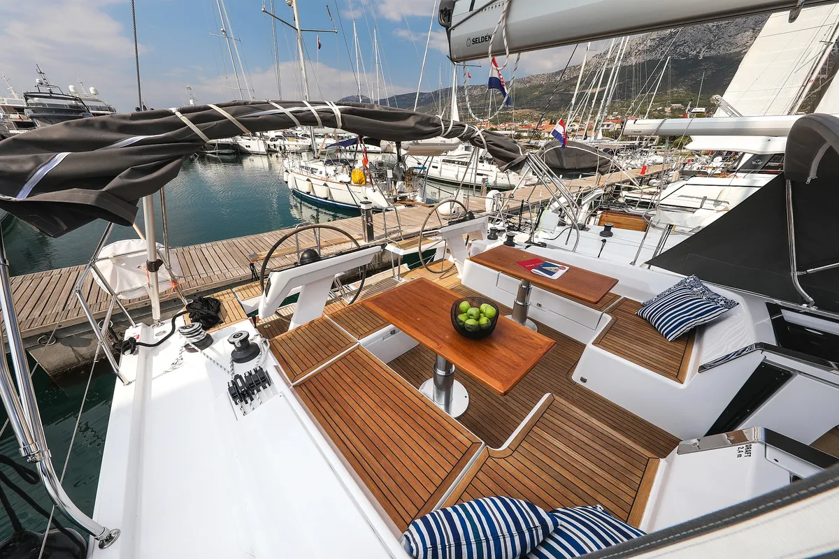 Deck of Alexej, a Hanse Yachts Hanse 460 sailboat at Grad Biograd na Moru, Croatia