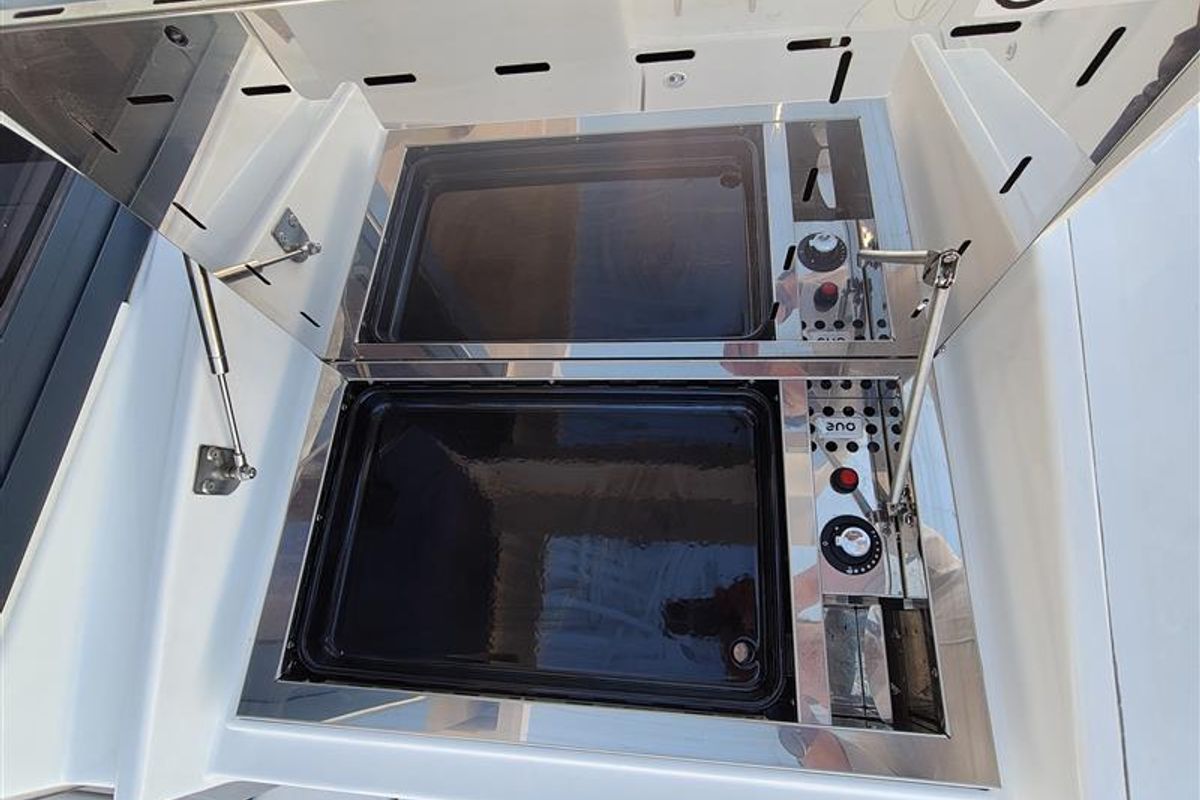 Galley of Princess Malena, a Bali Catspace catamaran at Athens, Greece