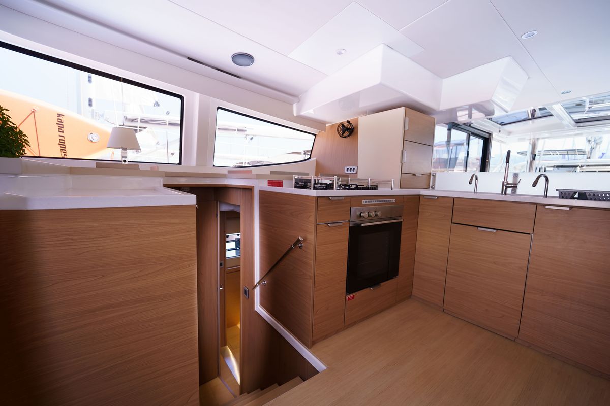 Galley of The Big Orange Boat, a Bali 4.8 catamaran at Municipal Unit of Lefkada, Greece