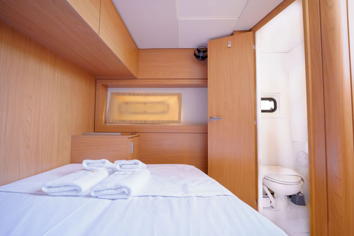 Cabin on The Big Orange Boat, a Bali 4.8 catamaran at Municipal Unit of Lefkada, Greece