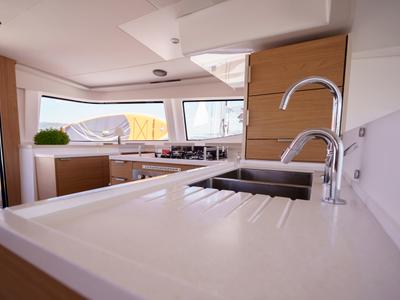 Galley of The Big Orange Boat, a Bali 4.8 catamaran at Municipal Unit of Lefkada, Greece